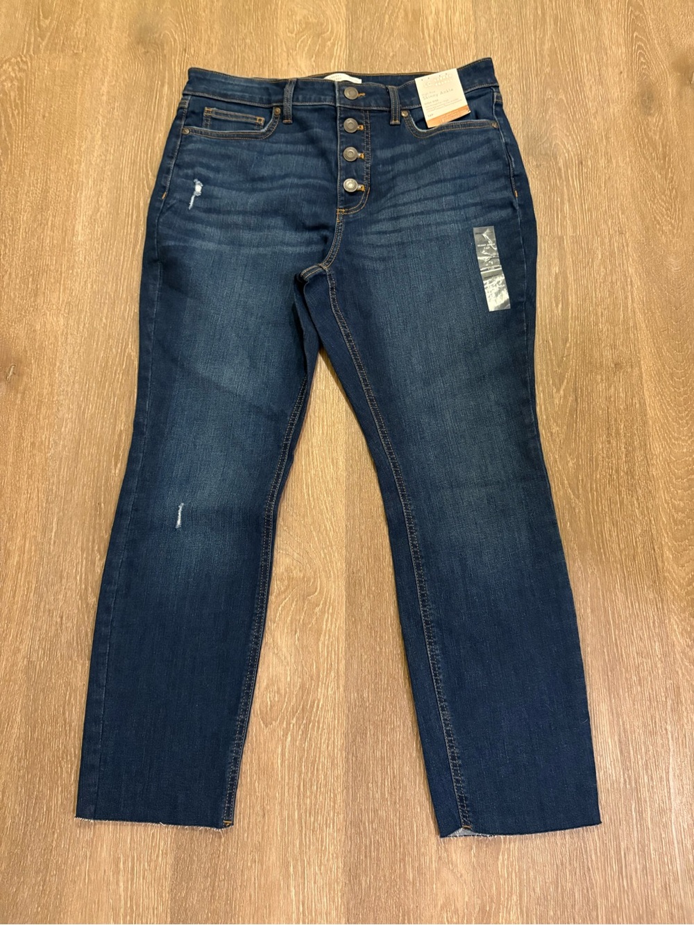 LC Lauren Conrad Dark Blue High-Rise Skinny Ankle Button-Fly Jeans